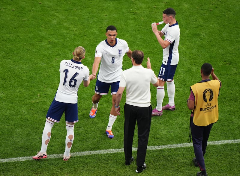 England’s Trent Alexander-Arnold (centre) is replaced by team-mate Conor Gallagher.