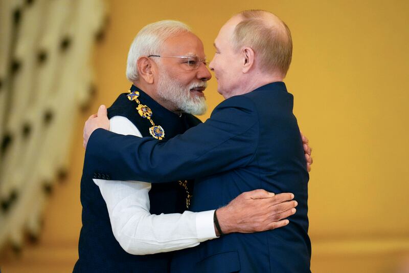 Narendra Modi met Vladimir Putin last month (Alexander Zemlianichenko/AP)