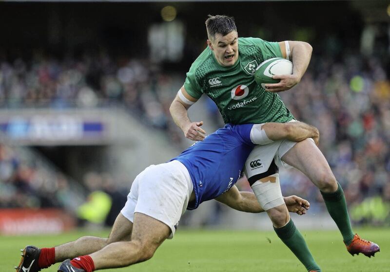 Ireland rugby captain Jonny Sexton - seen here being tackled by France&#39;s Etienne Falgoux during the Guinness Six Nations match in Dublin&#39;s Aviva Stadium earlier this season - will be special guest at the NI Chamber of Commerce President&rsquo;s Banquet at ICC Belfast on Thursday November 9, which is themed &lsquo;Global Players&rsquo;. During the black tie dinner, which will be attended by 900 guests from the business community, Johnny will be interviewed live on stage by broadcaster Holly Hamilton 