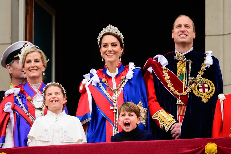 The Duchess of Edinburgh with the Waleses on the Buckingham Palace balcony after the King’s coronation