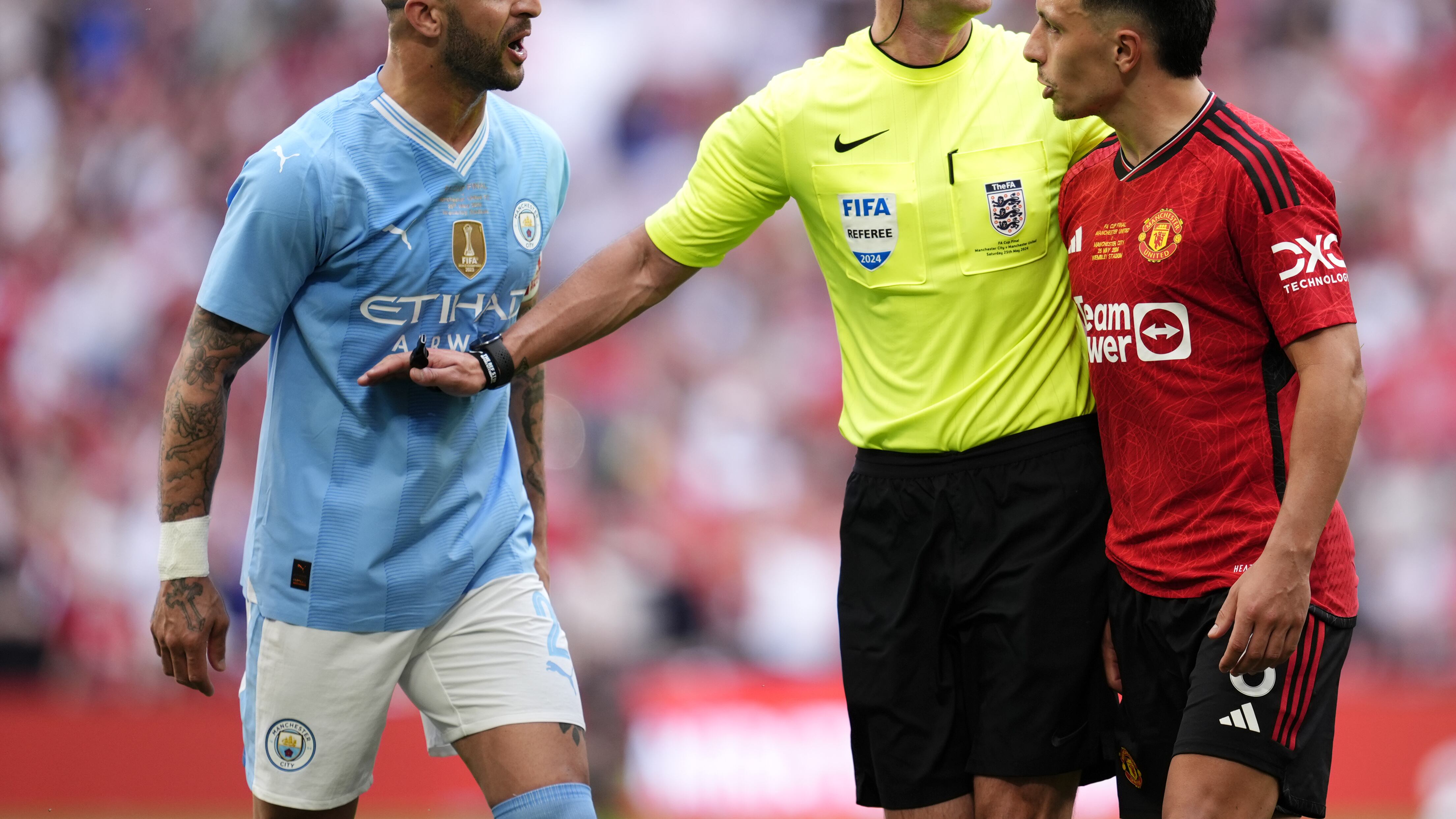 Kyle Walker (left) was frustrated as Manchester City were beaten in the FA Cup final