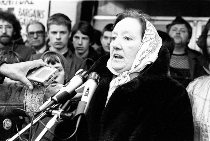 Rosaleen Sands, mother of Bobby Sands, speaking on the first day of his hunger strike in 1981. Picture by Pacemaker