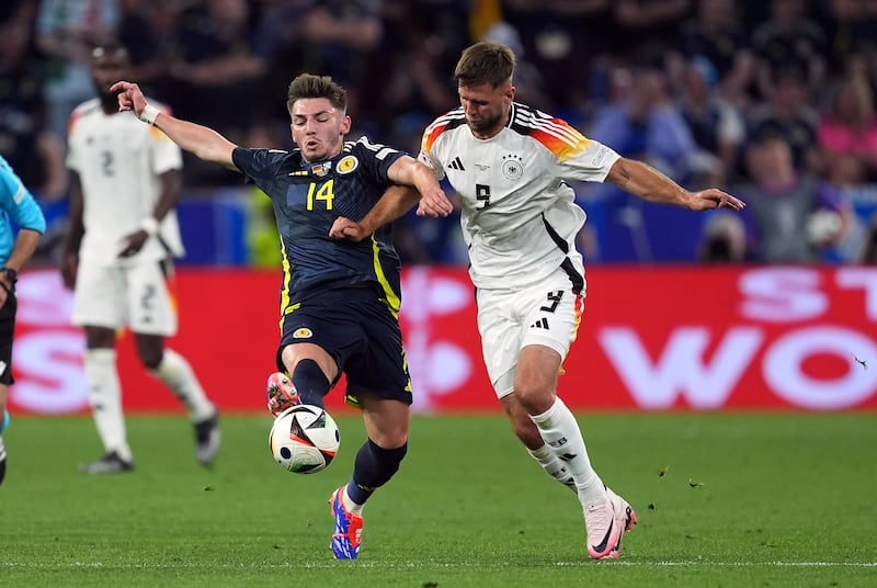 Billy Gilmour (left) came on for Scotland against Germany