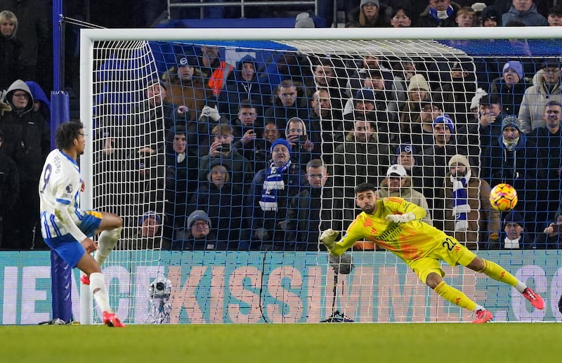 Joao Pedro scores from the spot