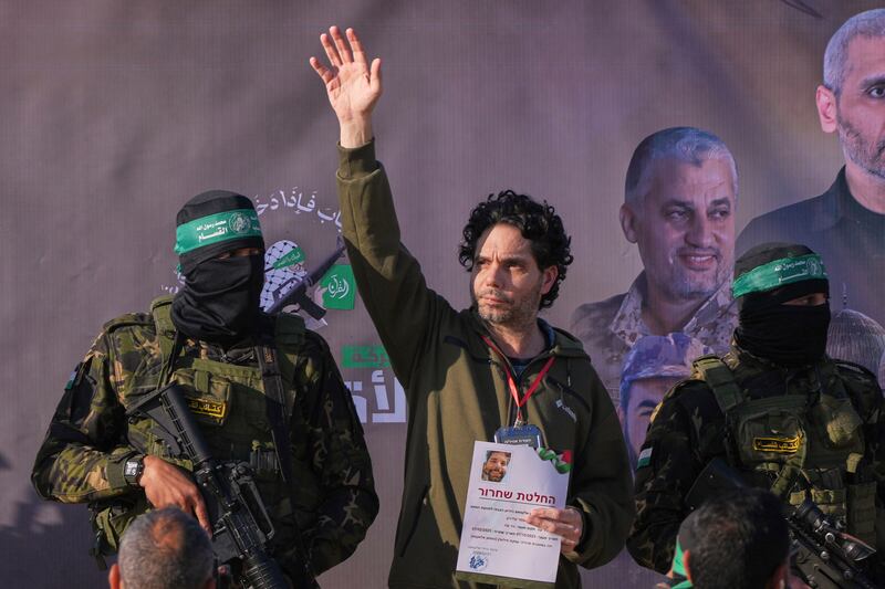 Israeli Ofer Kalderon was freed in Khan Younis, southern Gaza (AP)