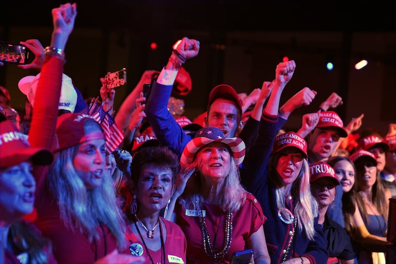 Supporters watch returns at a campaign election night watch party for Republican presidential nominee former President Donald Trump (Evan Vucci/AP)