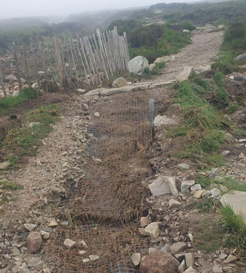 Heavy rain washed away parts of the new pathway to the summit of Mount Errigal. Picture by Errigal Mountain Project.