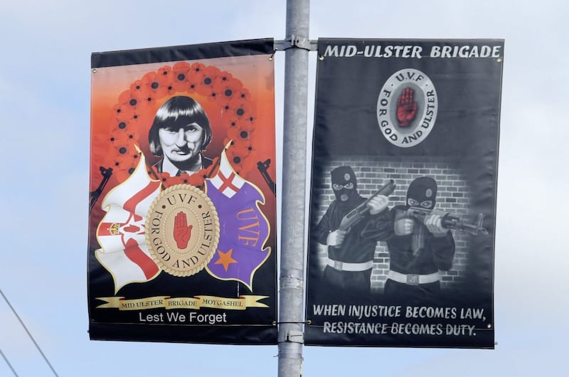 The banner featuring UVF killer Wesley Somerville has been erected in Moygashel, Co Tyrone 