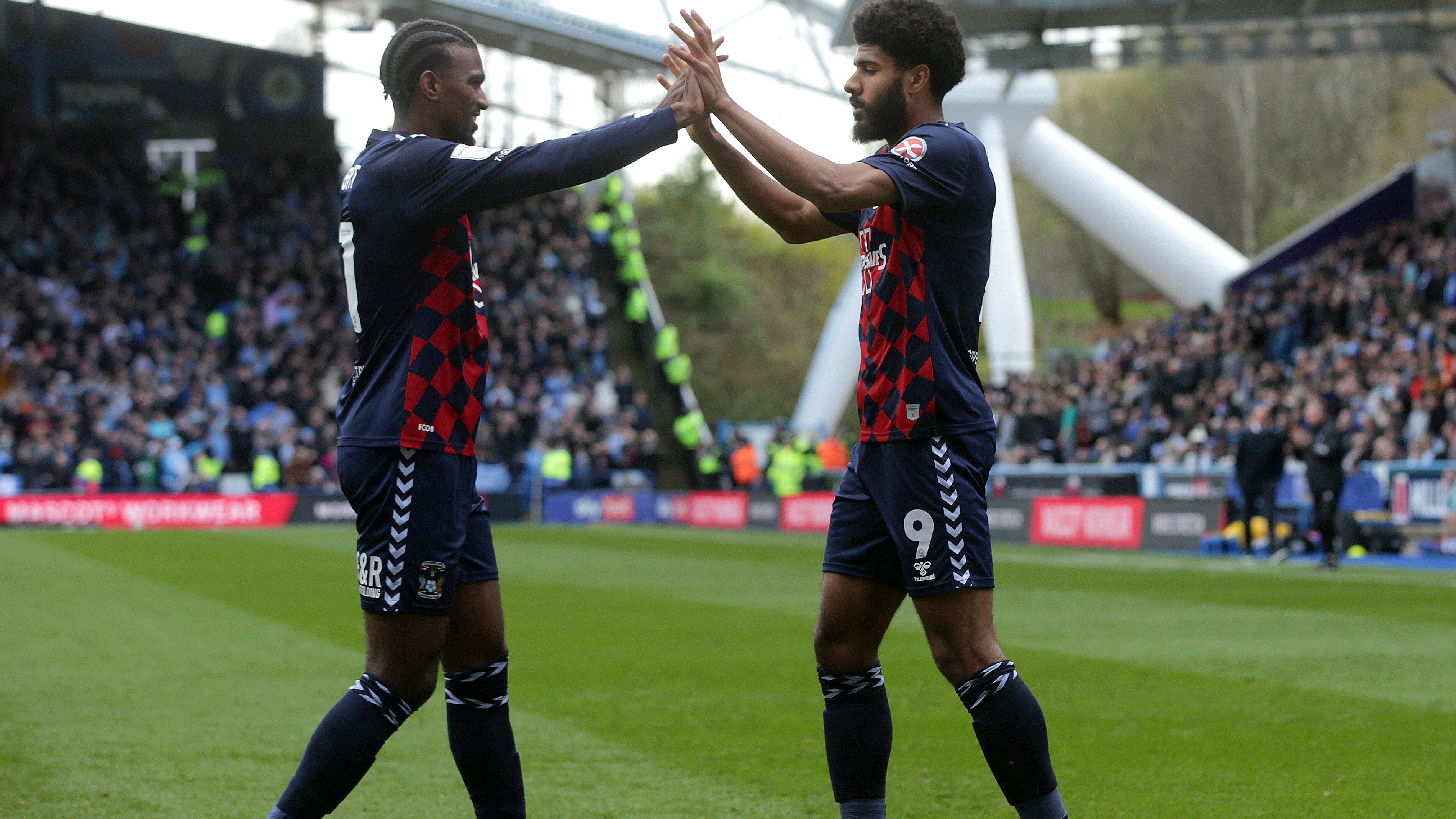 Haji Wright (left) and Ellis Simms both have 16 goals this term