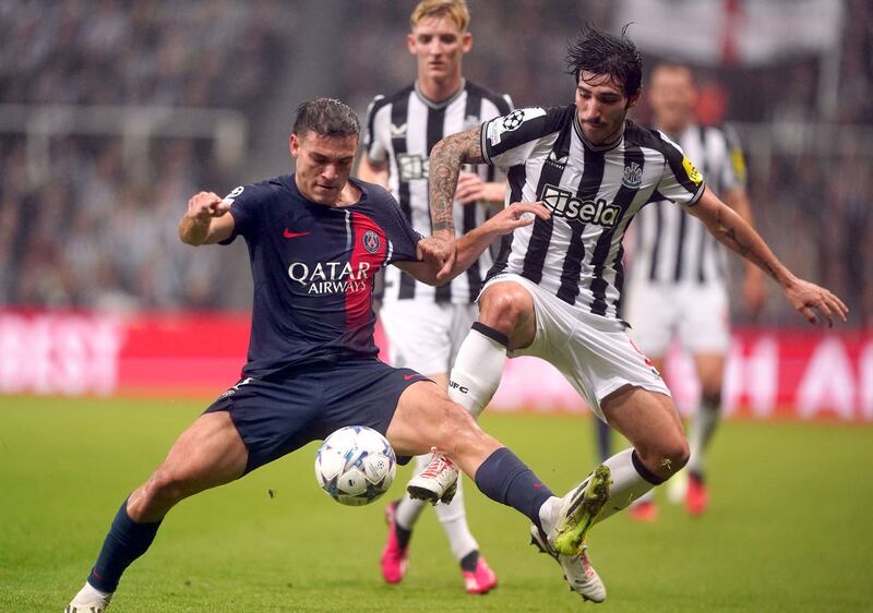 Uruguay midfielder Manuel Ugarte (left) is set to join Manchester United from Paris St Germain before Friday night’s transfer deadline