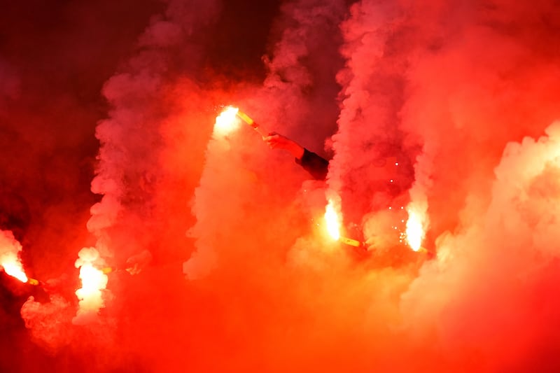 Motherwell fans let off flares at Hampden