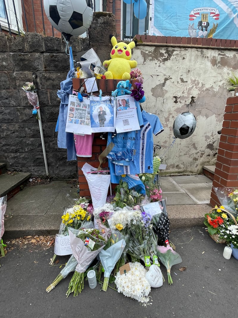 Tributes and flowers placed in Radford Road, Coventry, following the death of 12-year-old Keaton Slater.