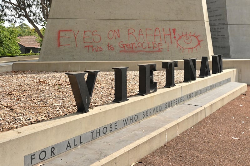 The Vietnam War Memorial in Canberra, Australia, was vandalised (Mick Tsikas/AAP Image via AP)