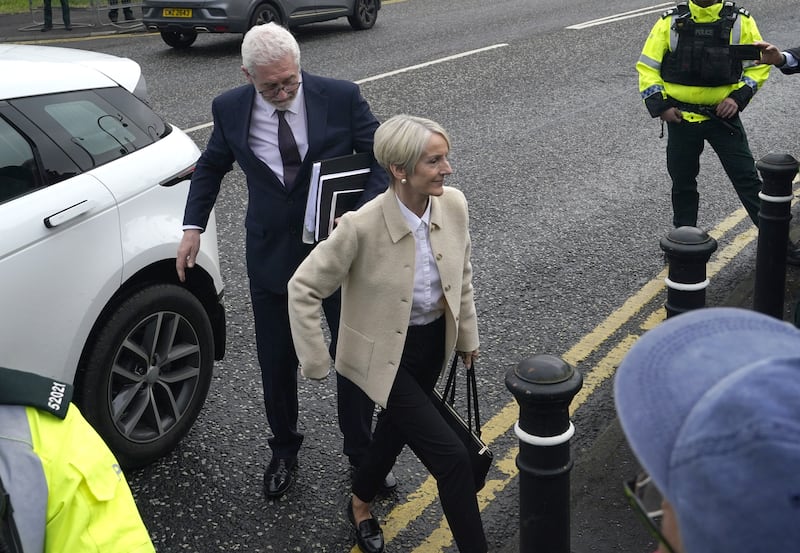 Lady Eleanor Donaldson with solicitor John McBurney (left) arriving at Newry Magistrates’ Court