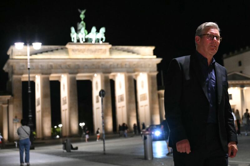 Prime Minister Sir Keir Starmer by the Brandenburg Gate in Berlin