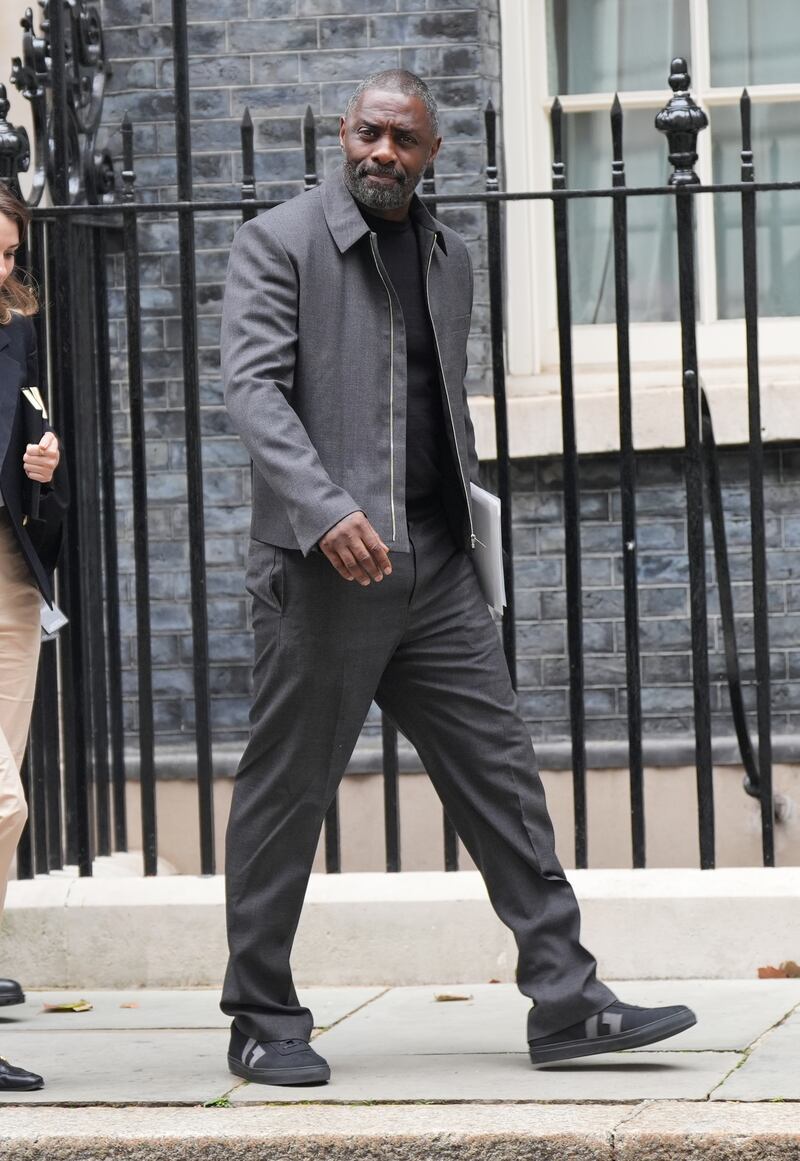 Actor Idris Elba leaves 10 Downing Street after a knife crime summit