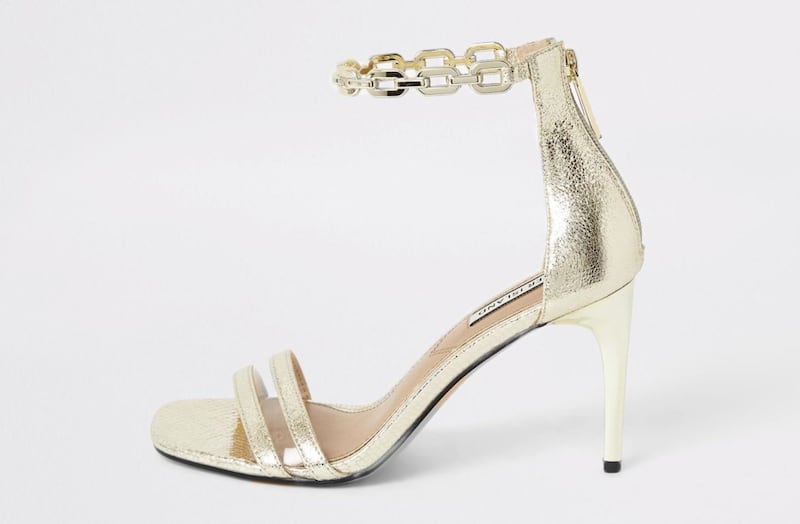 River Island Gold Chain Ankle Barely There Heeled Sandals, &pound;45 (&euro;60) 