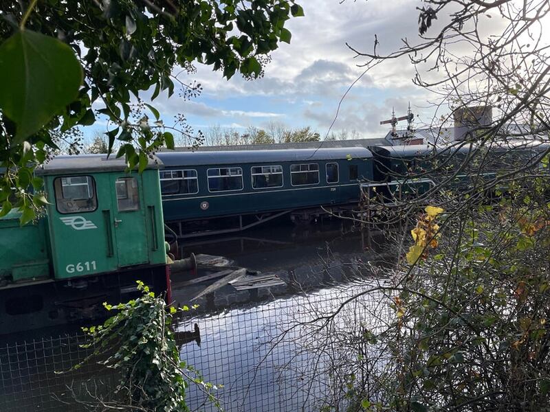 CCTV footage from Downpatrick and Co Down Railway shows the popular visitor attraction has been completely swamped by floodwater.