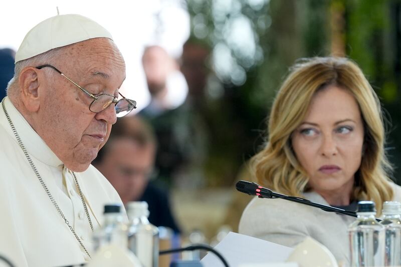 Italian Prime Minister Giorgia Meloni invited the Pope to the G7 in Borgo Egnazia, near Bari, southern Italy (AP)