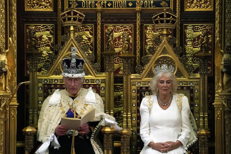 Charles was flanked by Camilla as he read the King’s Speech