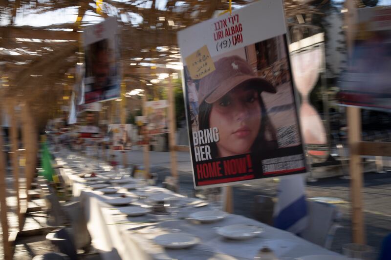 A poster of Liri Albag in Tel Aviv, Israel (Maya Alleruzzo/AP)