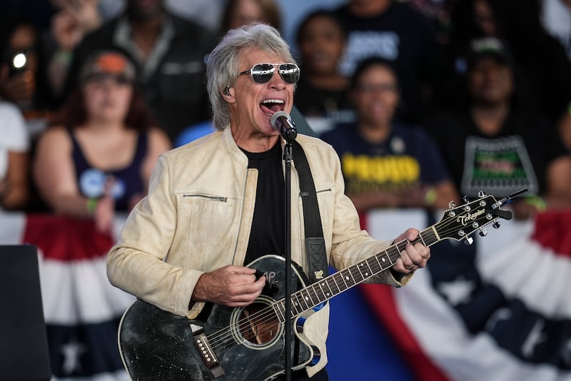 Jon Bon Jovi performs during a rally for Kamala Harris on Saturday (Mike Stewart/AP)