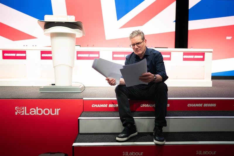 Prime Minister Sir Keir Starmer rehearses his keynote speech to the Labour conference