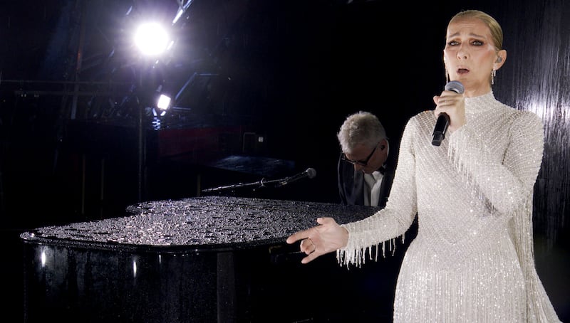 Celine Dion performing at the Eiffel Tower