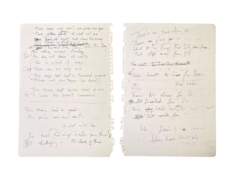 The handwritten lyrics