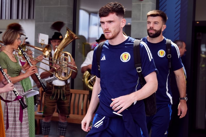 Scotland captain Andy Robertson departs the team hotel