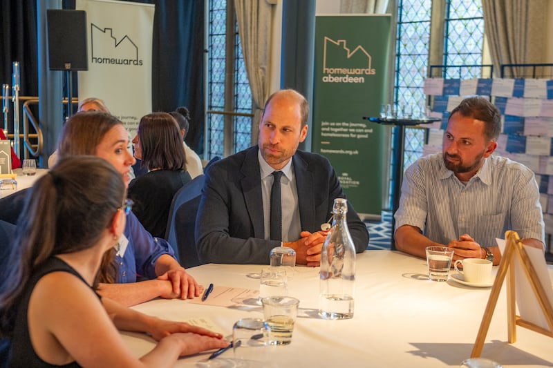 The Prince of Wales, known as the Duke of Rothesay when in Scotland, during a ‘Thank You’ event hosted by Homewards Aberdeen for workers from across the city’s homelessness sector