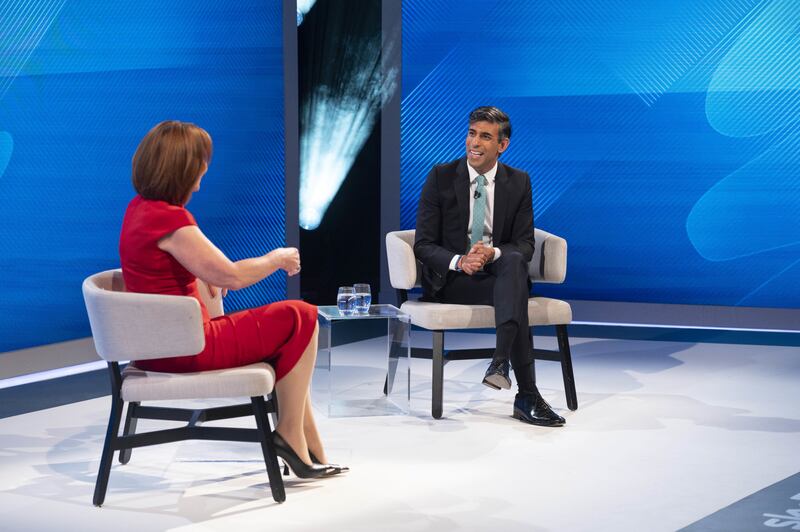 Rishi Sunak with Kay Burley during the Sky News special programme The Battle for Number 10