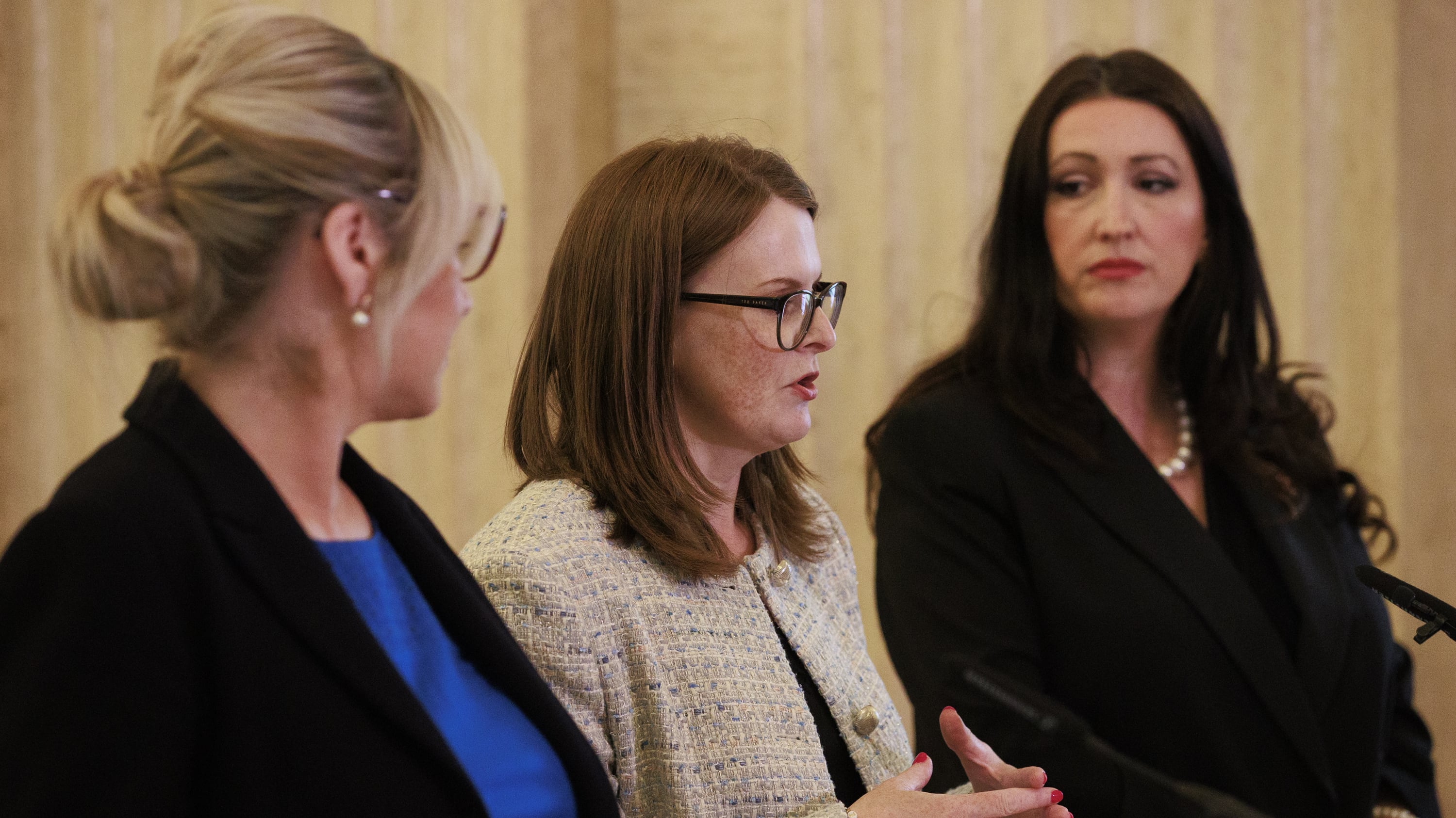 (left to right) First Minister Michelle O’Neill, Finance Minister Dr Caoimhe Archibald and deputy First Minister Emma Little-Pengelly