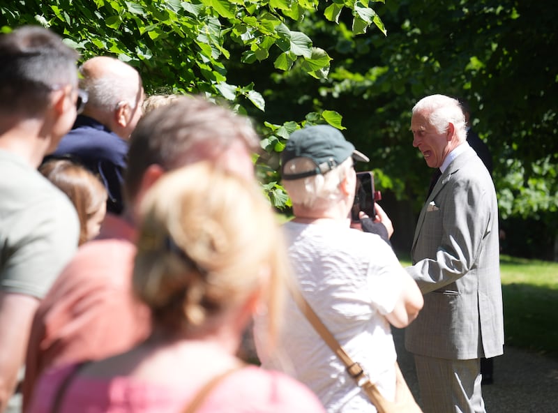 King Charles speaks with well-wishers after attending a Sunday church service at St Mary Magdalene Church in Sandringham, Norfolk