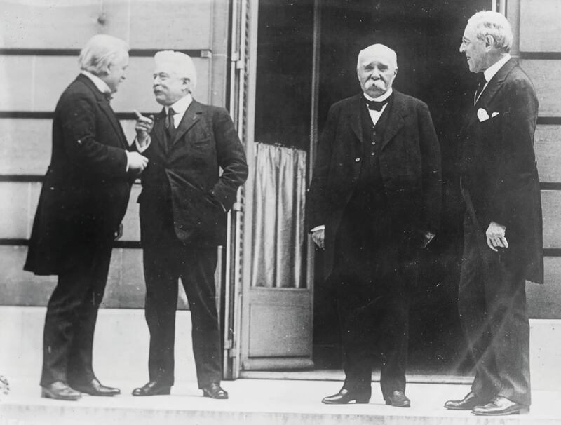 The ‘big four’ at the Peace Conference in Paris on May 27 1919, pictured left to right, UK Prime Minister David Lloyd George, Premier Vittorio Orlando of Italy, French Prime Minister Georges Clemenceau and US President Woodrow Wilson PICTURE: MANCHESTER GUARDIAN, 'A HISTORY OF THE WAR'