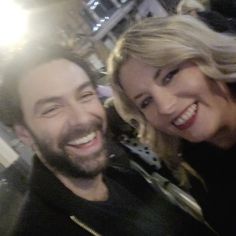 Emma sneaks a selfie with actor Aidan Turner after his performance of Lemons Lemons Lemons Lemons Lemons at the Harold Pinter Theatre. He&#39;d be ideal for the part of Ollie in the film version of her next book, This Christmas 