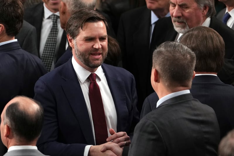 Vice President-elect JD Vance is congratulated after a joint session of Congress confirmed the Electoral College votes, affirming President-elect Donald Trump’s victory (Matt Rourke/AP)