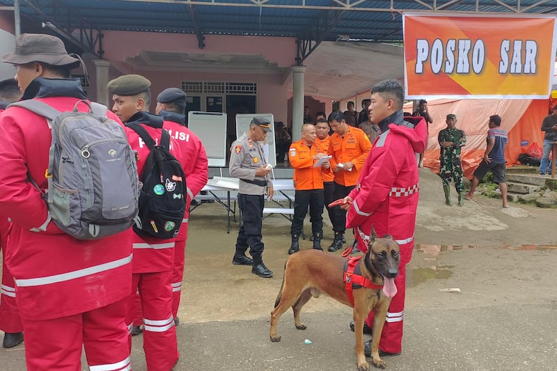 The landslide hit an unauthorised gold mining operation on Sulawesi, killing several miners (BASARNAS via AP)