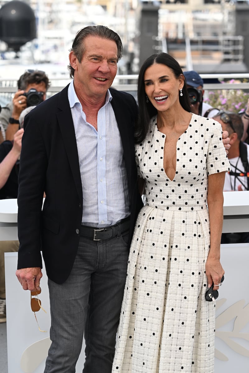 Dennis Quaid and Demi Moore at the photocall for The Substance during the 77th Cannes Film Festival in Cannes