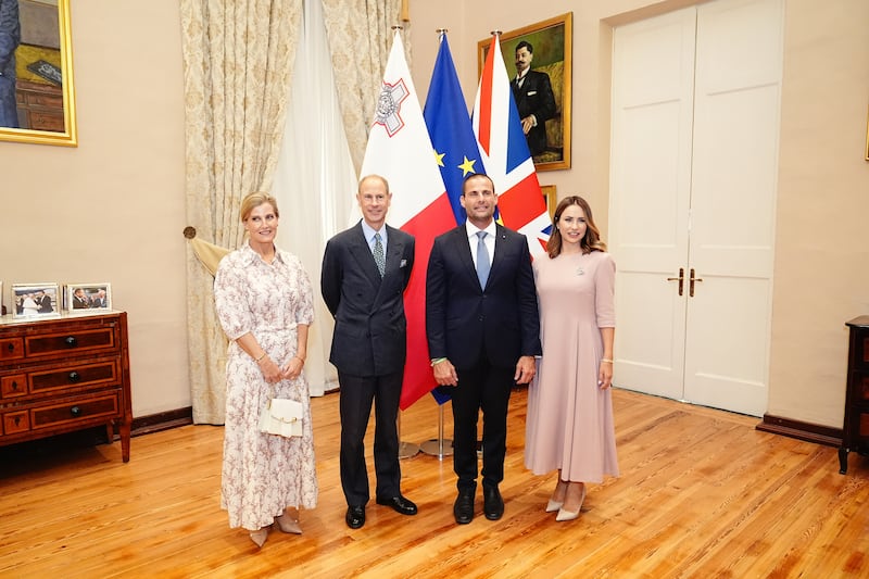 Sophie and Edward, left, posed for photographs with the prime minister of Malta and his wife