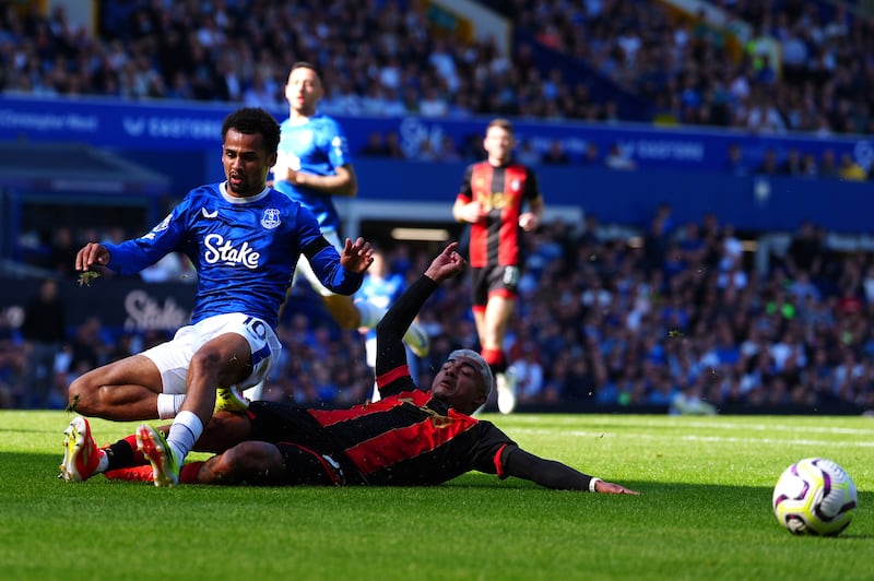 Bournemouth’s Julian Araujo (right) challenges Everton’s Iliman Ndiaye