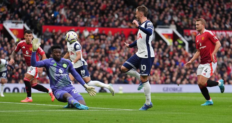 James Maddison in action during Tottenham’s win against Manchester United