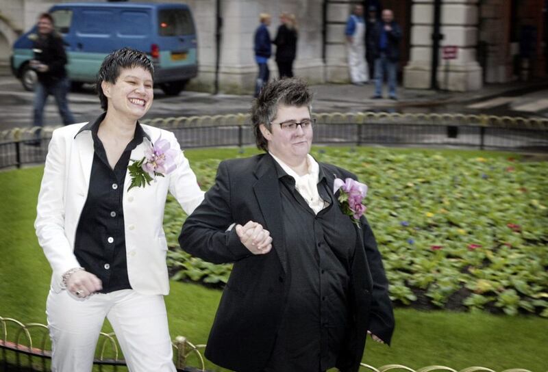 Shannon Sickles and Grainne Close were the first women to have a civil partnership in the UK. Picture by Hugh Russell 