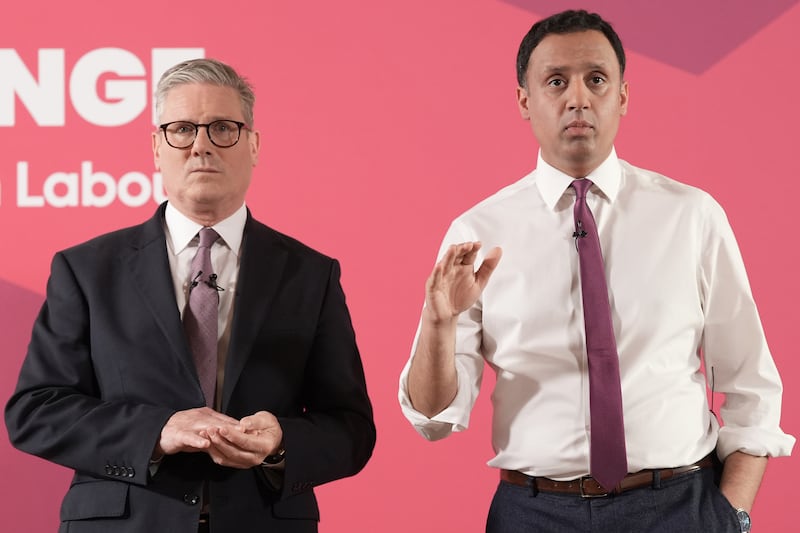 Labour Party leader Sir Keir Starmer and Scottish Labour leader Anas Sarwar at a launch event for Labour’s six steps for change in Scotland