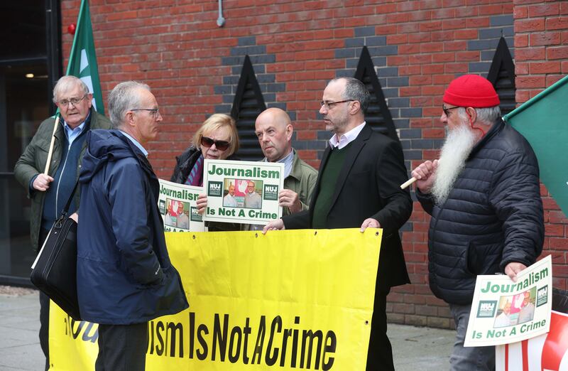 NUJ and Amnesty International  Protest at the  Policing Board on Thursday calling for an  inquiry into surveillance of journalists and lawyers.
PICTURE COLM LENAGHAN