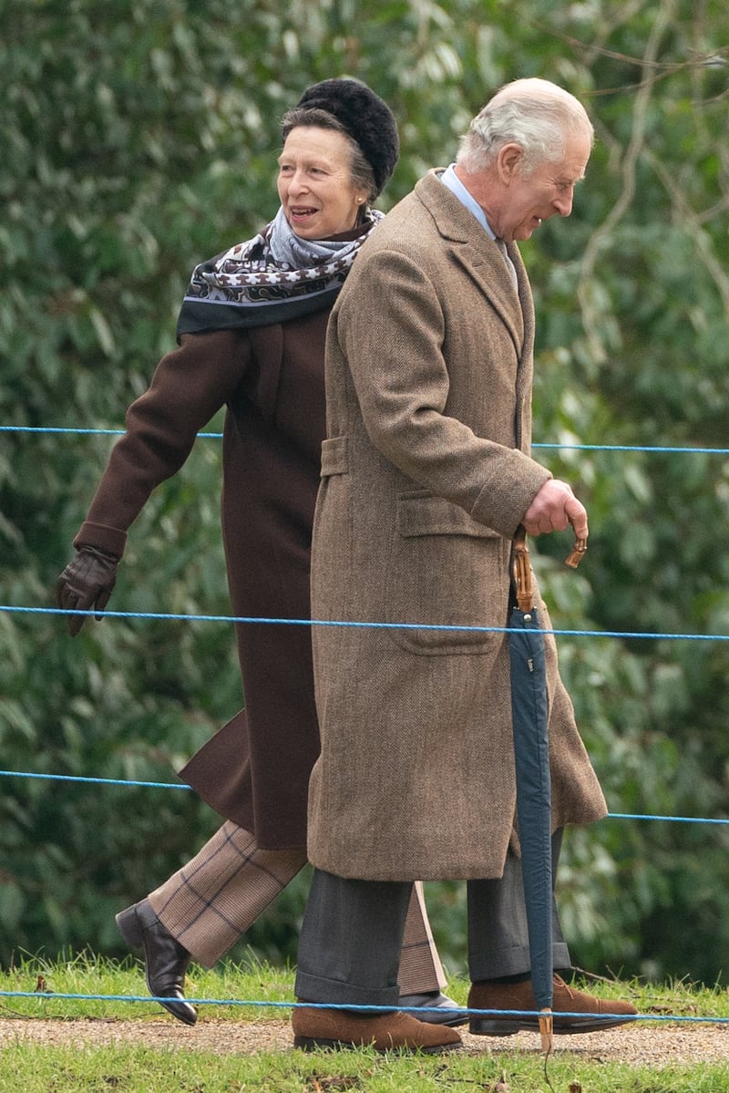 The King and the Princess Royal at a church service at St Mary Magdalene Church in Sandringham, Norfolk in January