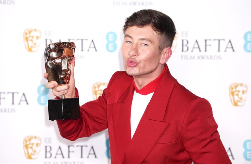 Barry Keoghan poses with the award for Best Supporting Actor for The Banshees of Inisherin in the press room at the 76th British Academy Film Awards held at the Southbank Centre’s Royal Festival Hall in 2023