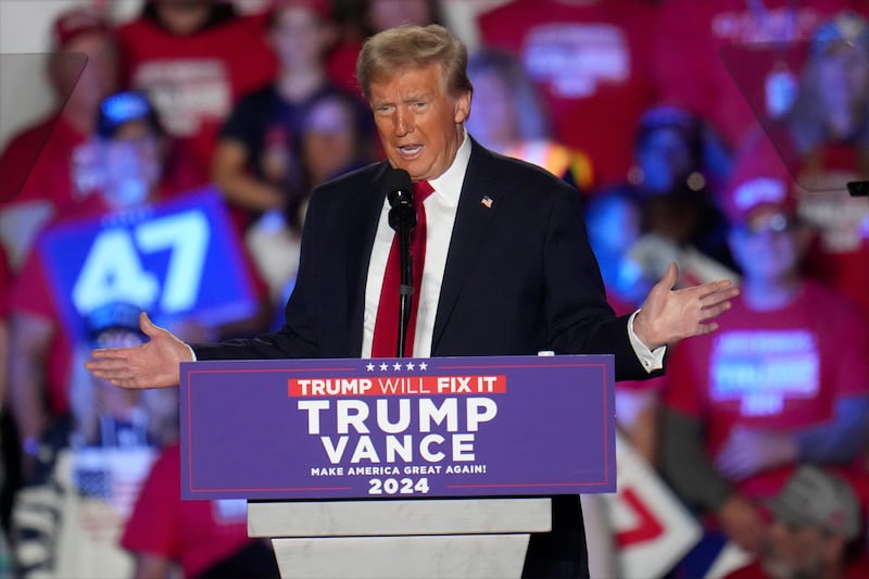 Republican presidential nominee former President Donald Trump speaks at a campaign rally at Macomb Community College (Paul Sancya/AP)