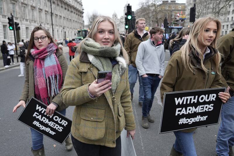 Young farmers on Whitehall during a protest over the changes to inheritance tax rules in the Budget