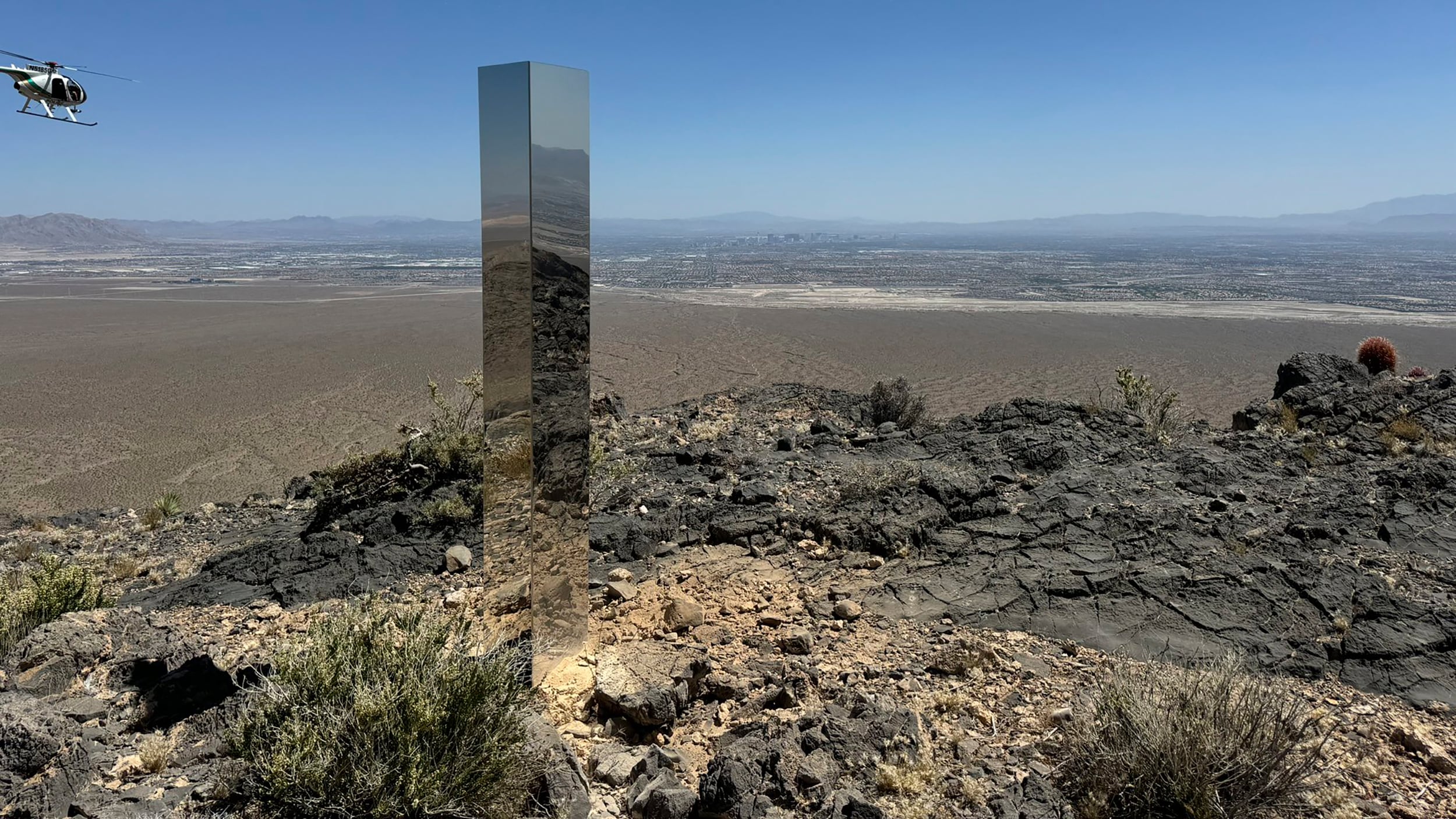The mysterious monolith in Gass Peak, part of the vast Desert National Wildlife Refuge in Nevada (Las Vegas Metropolitan Police Department via AP)